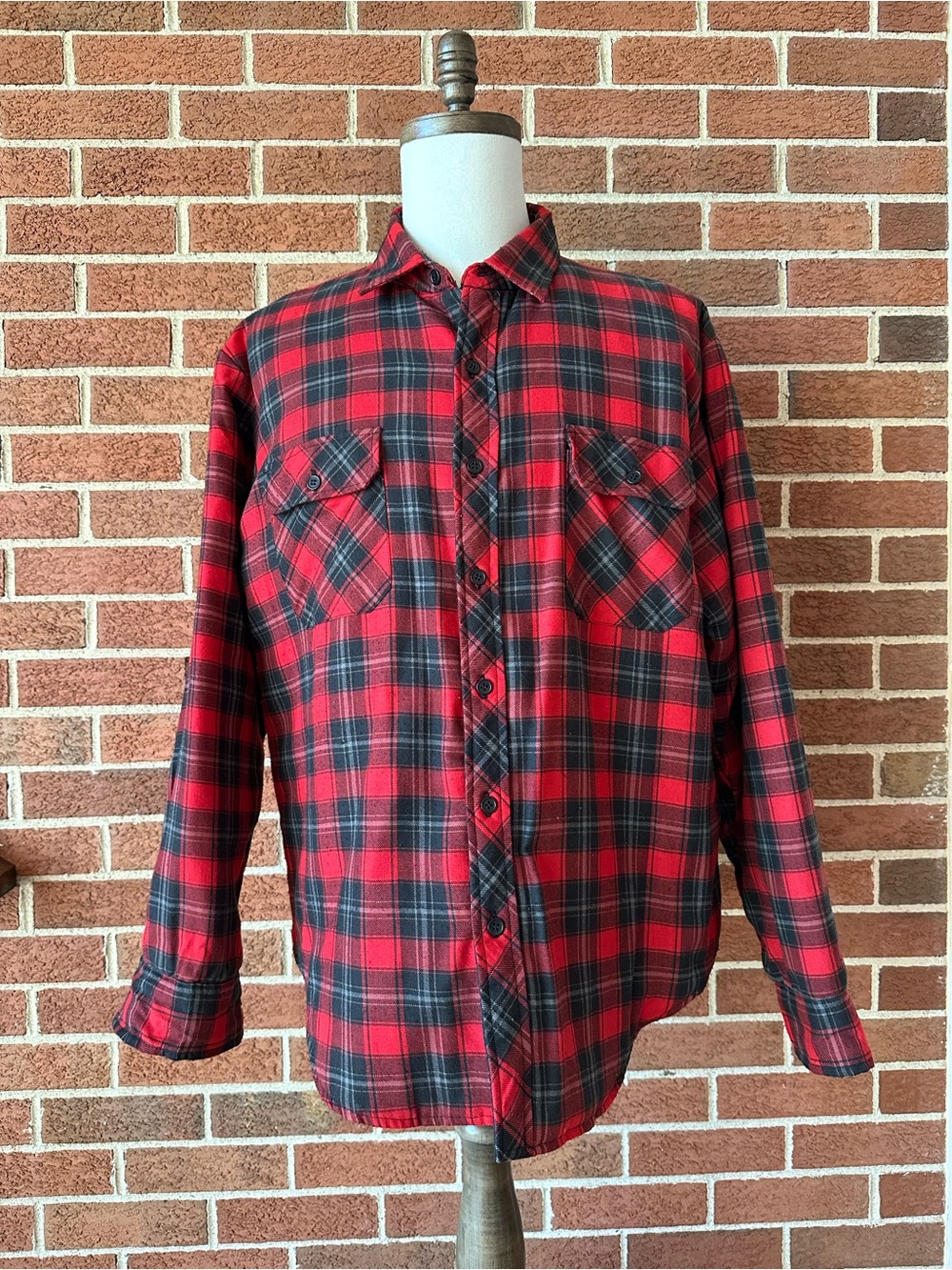 Vintage Coleman Mens Flannel Plaid Quilted Button-Up Shirt Jacket Red Black, XL